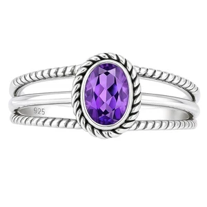 Natural Amethyst - Brazil 925 Sterling Silver Ring s.6 Jewelry R-1010 - Picture 1 of 5