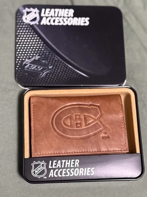 NEW in TIN MONTREAL CANADIENS NHL Leather Accessories TriFold Wallet brown NIB - Image 1 of 4