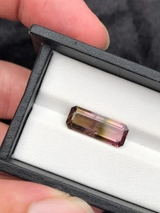 4.8 Carats Natural Bi Color Tourmaline, Emerald Cut, Hand Faceted - Picture 1 of 8