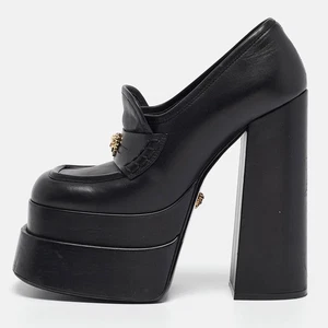 Versace Black Leather Aevitas Block Heel Pumps Size 36 - Picture 1 of 9