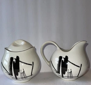 Vtg Calligraphy Cream & Sugar Set Black White Sango Larry Laslo 1992 - Picture 1 of 21