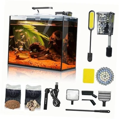 Small Fish Tank Glass Aquarium Set, Starter Kit with Heater Water Pump 3 Gallon - Image 1 of 4