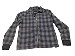 Giacca Bomber NATIVE YOUTH Blu Grigio Plaid Uomo Taglia M Misto Lana Full Zip Preppy - Foto 1 di 15