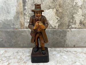 Vintage Folk Art 5.25" Carved Wooden Holding Gold Figurine - Picture 1 of 6