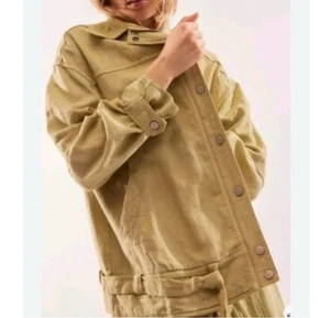 Free People We The Free Lola Linen Jacket Size L Green MSRP $168 Boho Utility - Picture 1 of 12