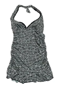 Kenneth Cole Reaction Swimsuit Womans Med One Piece Rouched Skirt Black White - Picture 1 of 5
