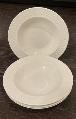 Oneida Cesta de Mimbre Tejido 9" Tazón Borde Sopa Ensalada Pasta Blanco Juego de 4 Foto 1 de 3