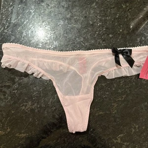 Vtg Rare Nwt Betsey Johnson Intimates Pink  Thong L Lingerie Bow Sheer Stretch - Picture 1 of 11