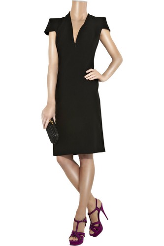 Abito midi ALEXANDER MCQUEEN nero collo alto cappuccio manica tubino sera 2009 40