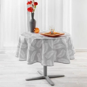 Runde Anti-Flecken Tischdecke - Durchmesser 180 cm - Polyester - Palmblatt - Grau - Bild 1 von 2