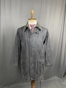 Barbour Border Vintage Men's Blue Waxed Motorcycle Jacket Size C42 - Picture 1 of 14