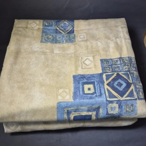 Pair Lined Pleated Curtains Sand Blue Square Pakistan Cotton 73" × 73" Oriental - Picture 1 of 24