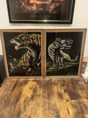 Vintage 1960’s Vietnam Era Tiger on Black Silk Hand Painted Amazing Details Lot - Image 1 of 4