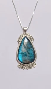 Ciondolo a goccia in labradorite argento sterling 925 fatto a mano gioielli... - Foto 1 di 10