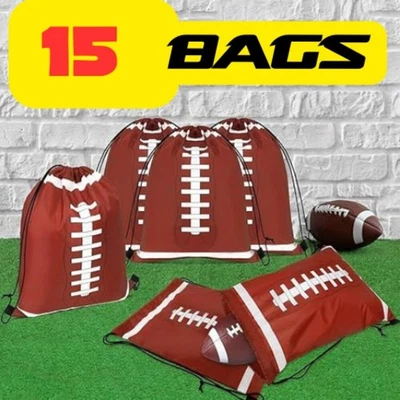Football Goodie Bags, 15 PCS Football Drawstring Bags, Party Flavors Treat Snack - Image 1 of 4
