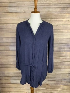Massimo Dutti Size 6 Belted Blouse Tunic Rounded Hem Button Down Blue Wool Blend - Picture 1 of 12