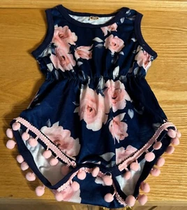 Patpat Baby Girls 2 Pc Outfit One piece With Pompoms & Tie In Headband 9-12 Mo - Picture 1 of 10