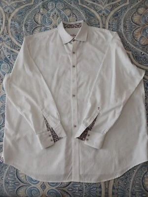 Robert Graham Embroidered Button Front Shirt White Flip Cuff Men's XXL 2XL - Image 1 of 4