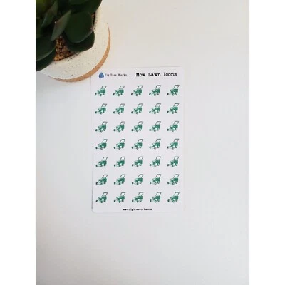 FIG TREE WORKS Mow Lawn Icon Stickers for Calendars and Planners | Kiss Cut, Matte Finish