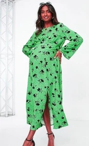 NOBODY'S CHILD Green Floral Print Long Sleeve Maternity Dress UK18 BNWT - Picture 1 of 8
