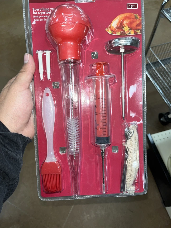 Juego de asado de pavo 15 piezas - Cepillo inyector baster termómetro, lacers buen cocinero Foto 1 de 1
