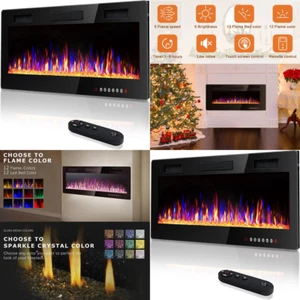 Electric Fireplace Heater Ultra Thin Recessed Wall Mounted Touch Screen Home 50" - Picture 1 of 8
