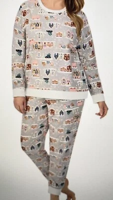 Nuevo Cuddl Duds Navidad Pijama Conjunto Mujer 2X Pueblo Panal Jogger Vellón Foto 1 de 4