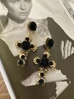 Latoir Instagram Baroque Black Gold Gem Bead Cross Flower Rose Statement Earring