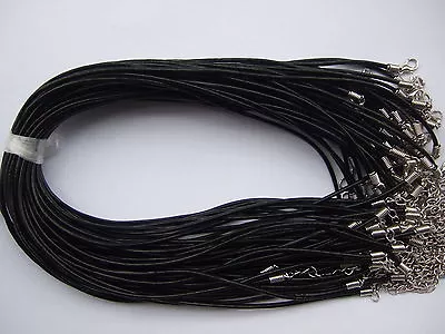 50 Stck. 2 mm Schwarz Leder Riemen Kordel Halsband/Halskette 13"-32" mit Verlängerter Kette - Bild 1 von 4