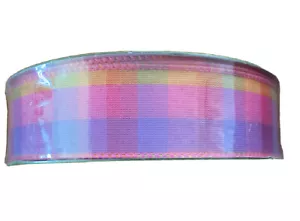 Premium Decorative Wired Ribbon Plaid Pink 50 Yd Wreath Craft 1.5” Wide Bow - Picture 1 of 3