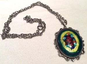 Vintage Enamel Pendant Necklace Bright Colors made in Japan - Picture 1 of 7