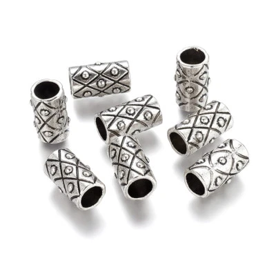 10pcs Tibetan Alloy Column Metal Large Hole Beads Carved Loose Spacers 17x10mm - Image 1 of 2
