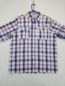 Habit Fishing Shirt Mens Sz L Red White Blue Plaid Vented Solar Outdoor Gorpcore - Picture 1 of 13