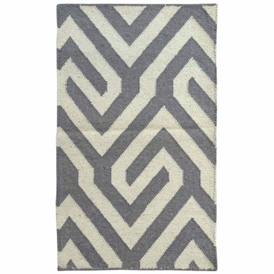 Gray Handmade Wool Cotton Rug 2x3 ft, Meditation Flatweave Handwoven Doormat - Image 1 of 4
