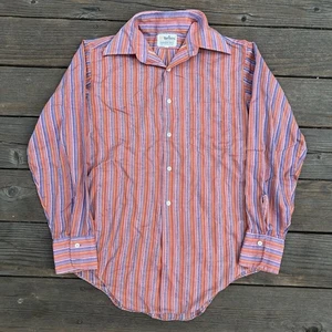 Vintage 70s Marlboro Button Shirt Mens Size Medium 15.5 Purple Orange Hong Kong - Picture 1 of 7