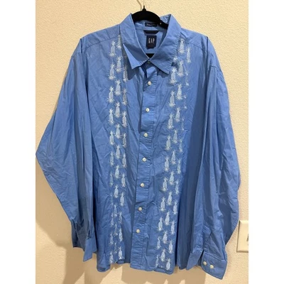 GAP Mens XXL Classic Fit Blue Pineapple Embroidered Button Down Shirt - Image 1 of 4