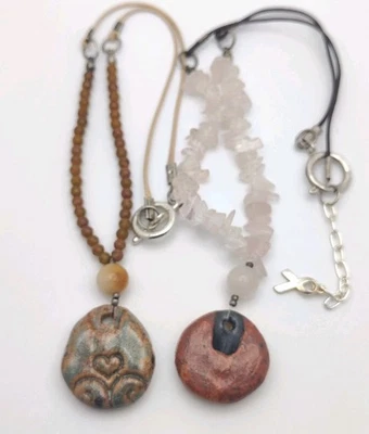 Healing Crystal & Ceramic Necklace Lot – Rose Quartz, Heart Pendant, Comfort  - Image 1 of 4