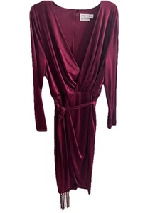 Size 2X. Altuzarra Burgandy Lined Dress With Sash. 3/4 Sleeves. 47” long. - Picture 1 of 6