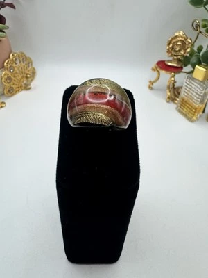 Anillo de cristal de Murano hecho a mano bronce metálico con remolino rojo y dorado talla 5,5 Foto 1 de 4