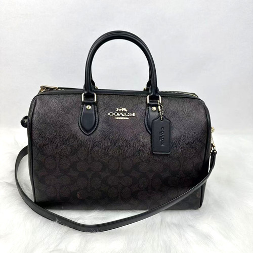 Coach Rowan borsa a tracolla grande firma tela CV959 noce nero nuova con etichette