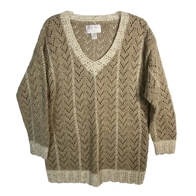 Vintage The Limited Hand Knit V Neck Tunic Sweater Women Sz Large - Image 1 of 4