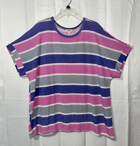 Andree by Unit Multicolor Pink Purple Short Sleeve Striped Knit Top Sz 3X - Picture 1 of 13
