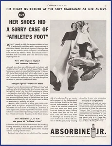 Anuncio impreso vintage 1933 ABSORBINE JR. remedio para el pie de atleta medicina efímera años 30 - Imagen 1 de 1