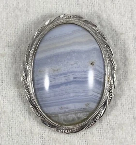 Vintage Sterling Silver Blue Lace Agate Brooch - Picture 1 of 3