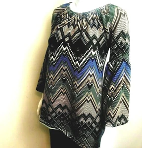 Mujeres Campesina Túnica Top Blusa Pequeña Boho Marrón Abstracto Manga Campana 3/4 Hippie - Imagen 1 de 7