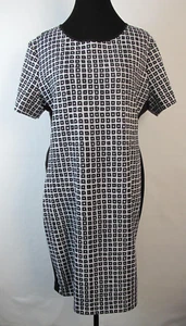 REED Black White Square Geometric Print Sheath Dress Back Zip Short Sleeve Sz XL - Picture 1 of 7