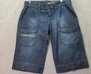 DKNY Bermuda Shorts Women's Size 6 Blue Denim Cotton Pockets Flat Front Low Rise - Picture 1 of 7