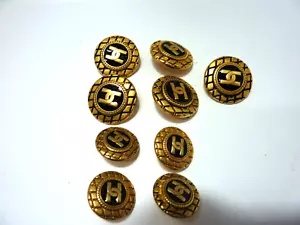Black Enamel Gold Buttons Blazer Set of 5 BIG 4 SMALL Shank Buttons VINTAGE - Picture 1 of 5