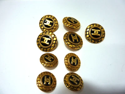 Black Enamel Gold Buttons Blazer Set of 5 BIG 4 SMALL Shank Buttons VINTAGE - Image 1 of 4