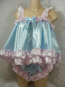 ADULT baby sissy pink blue satin cami & knickers set lingerie panties dress - Picture 1 of 7